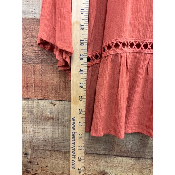 Bobeau Womens Long Sleeve Peasant Top With Crochet Trim In Rust Size L 100% Rayo - Picture 4 of 8